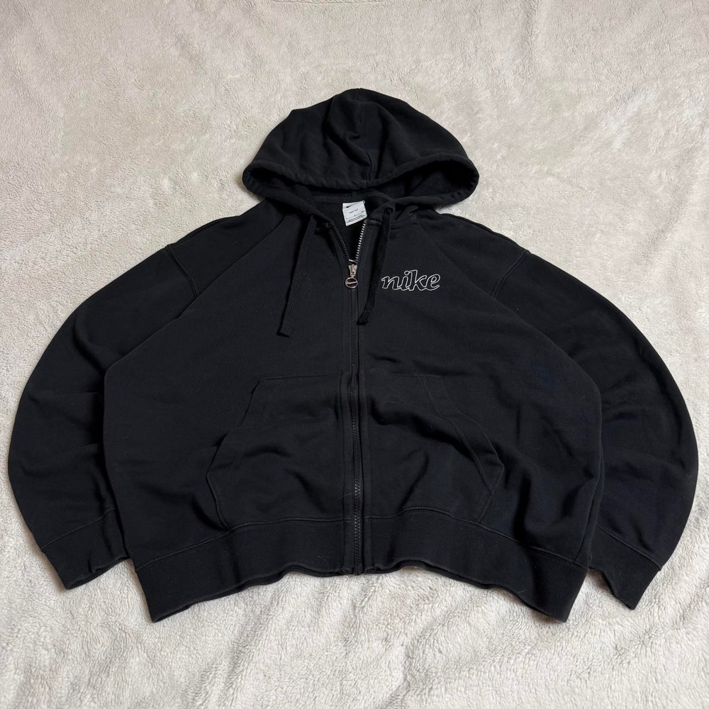 super boxy black nike zip up hoodie with back hit